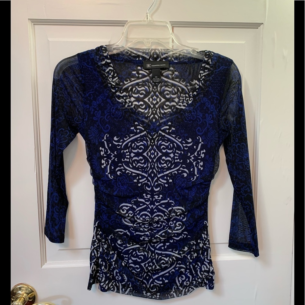 INC Blue and Black V-neck top